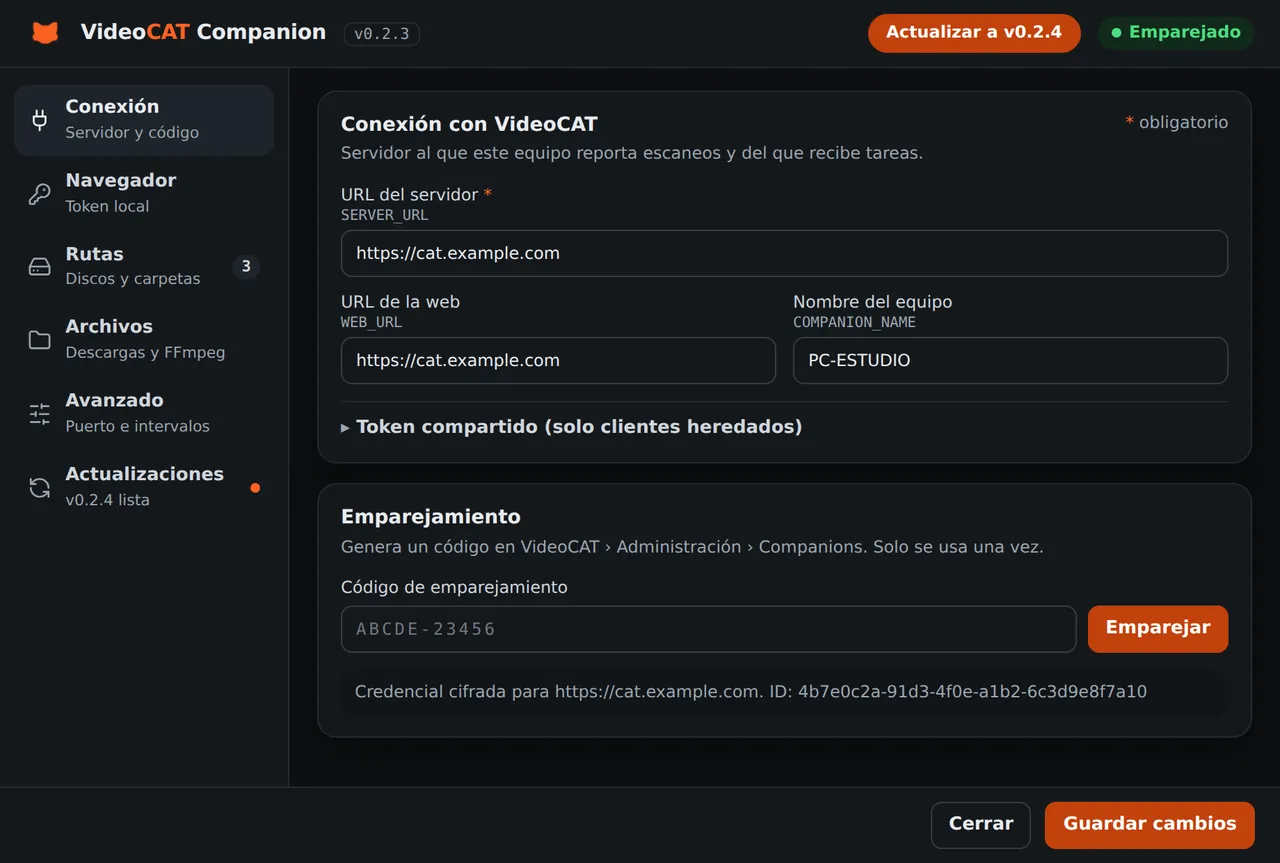 Companion: conexión con el servidor y emparejamiento