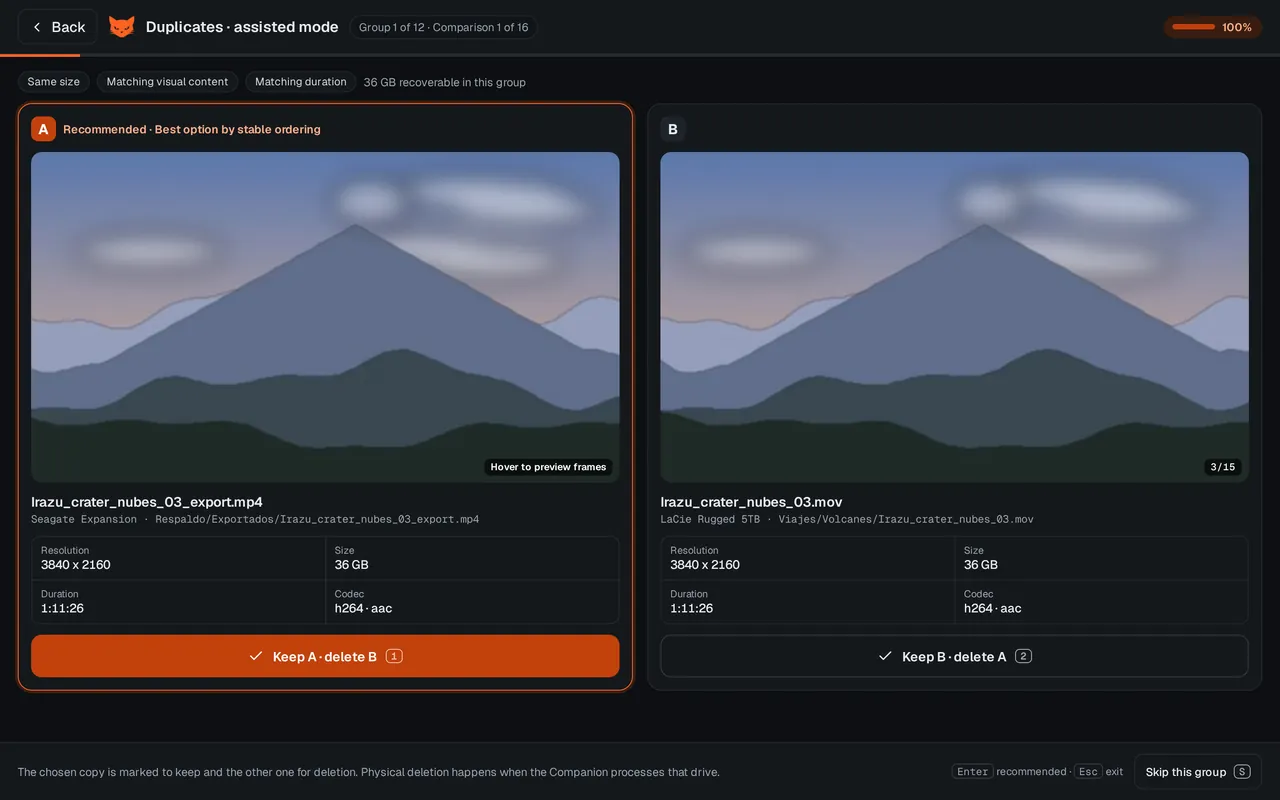 Assisted mode comparing two copies side by side