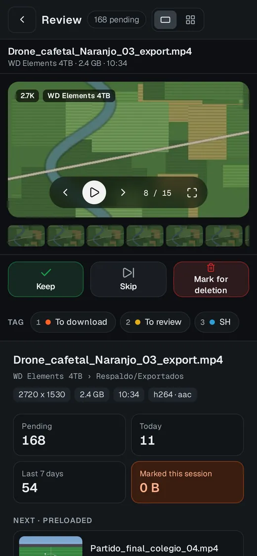 Review on mobile with the file name pinned on top