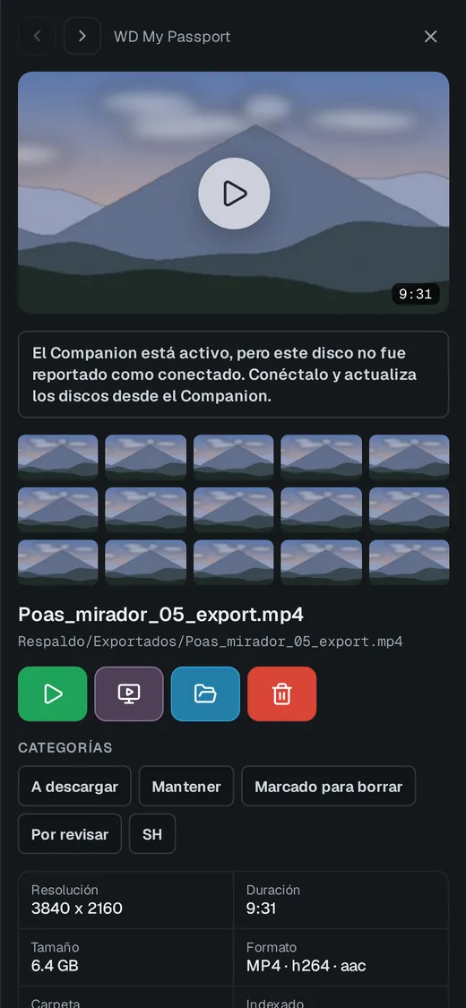 Detalle de un video en el móvil