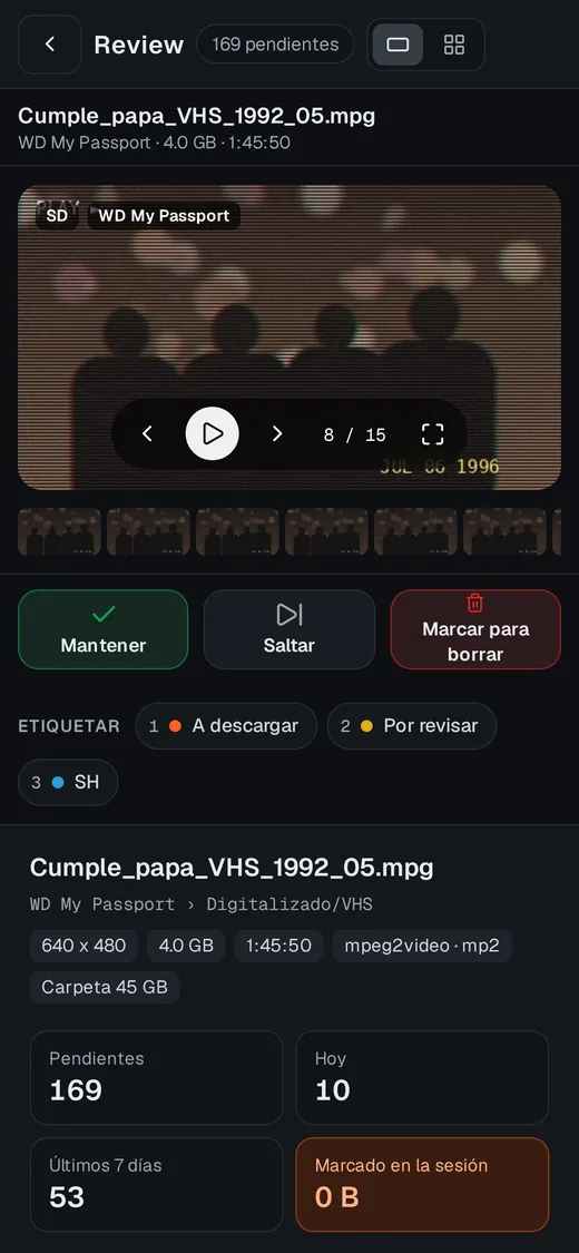 Review en el móvil con el nombre del archivo fijo arriba