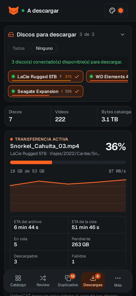 Cola de descargas en el móvil
